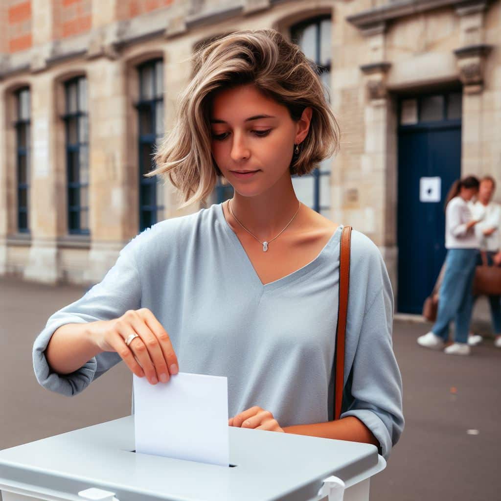 Femme qui vote aux élections des représentants de parents d'élèves.