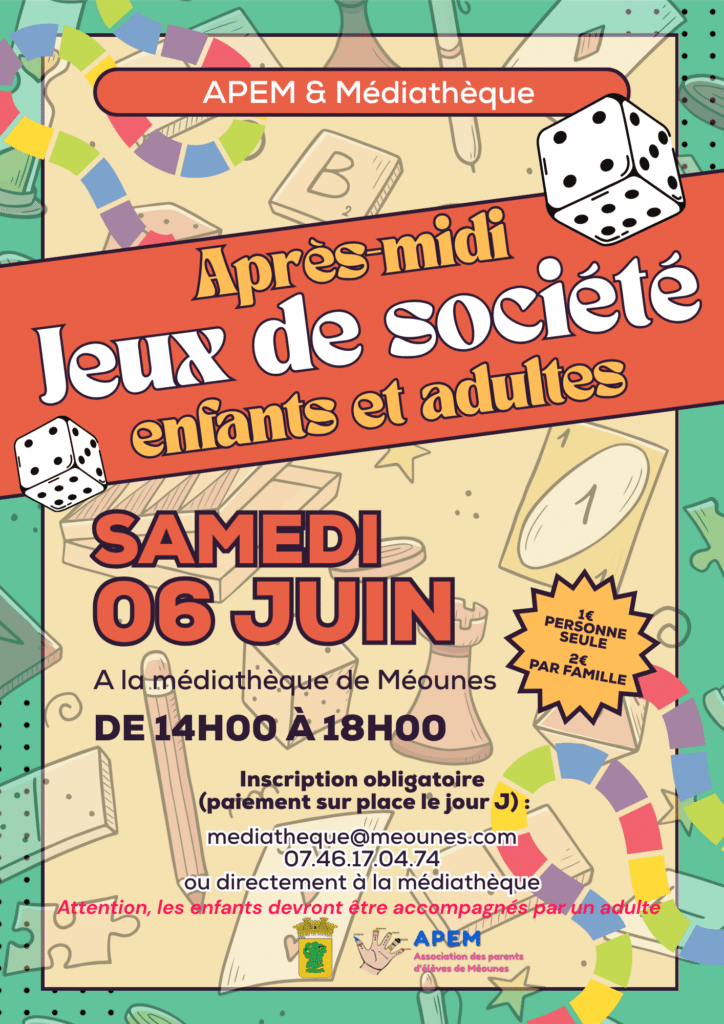 Après-midi jeux de société organisée par l'APEM et la médiathèque de Méounes